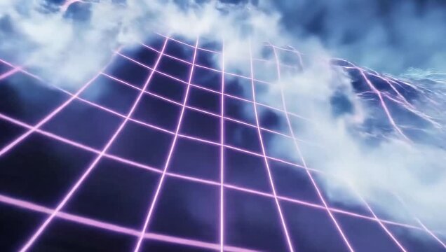 Synthetic Ocean Grid &ndash; Neon Wave System &ndash; Abstract Futuristic Sea Surface Background