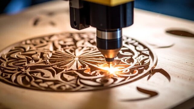 CNC Machine Carving Intricate Wooden Ornament Design