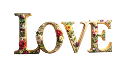 Floral Love Text Art With Roses And Leaves On Black Background For Valentine's Day And Romantic Occasions