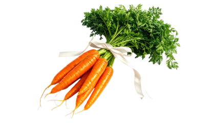 Fresh Carrots Bunch Tied With White Ribbon Isolated On Transparent Background Healthy Food Organic Vegetables Vegan Diet Farm To Table