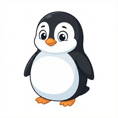 Obraz premium Small cute penguin standing, round belly, black and white coloring, child-friendly vector style, big expressive eyes, isolated on white background