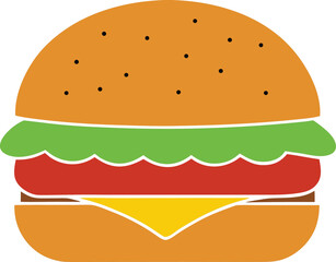 Cartoon classic hamburger icon isolated on transparent background