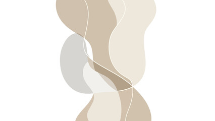 Beige abstract art with organic shapes and thin white lines