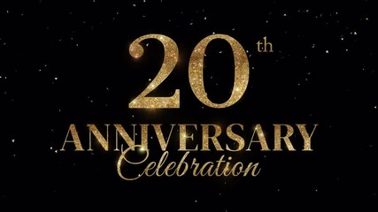 20th anniversary celebration with gold glitter on alpha channel. 4k video