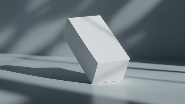 Geometric White Rectangular Prism Balanced on a Gray Surface with Shadows image stock