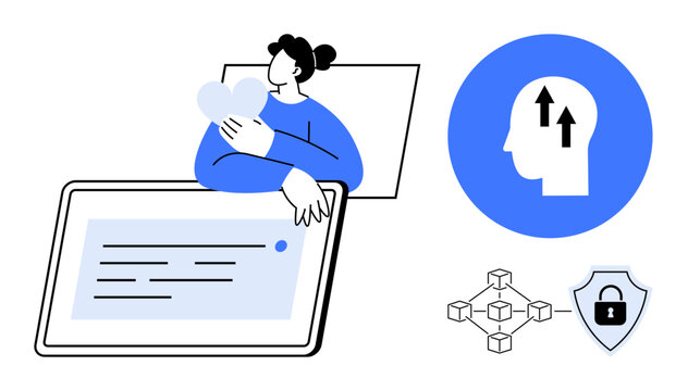 Cybersecurity concept. Cybersecurity protecting digital interactions and sensitive data. Cybersecurity including blockchain networks and secure technological advancements. For tech firms, apps