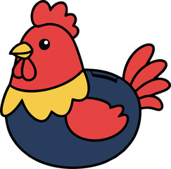 Cute Red and Blue Rooster Piggy Bank – Colorful Chicken Coin Bank