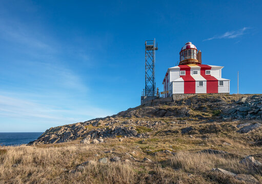 Cape Bonavista Lighthouse on a rocky cliff overlooking  the North Atlantic Ocean