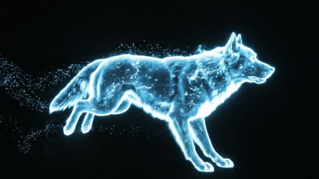 merican Alsatian Holographic Animation &ndash; Realistic Natural Flight with Clean Black Background, High Detail FutAuristic.
