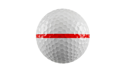 Golf ball with red stripe isolated PNG, sports equipment for golf course and recreational activity on transparent background