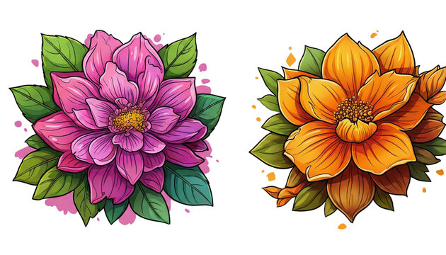 Kadam flat color cartoon icon dual variation botanical bundle isolated on transparent background