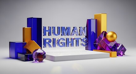 Human rights concept with 3d text and geometric shapes on white stage