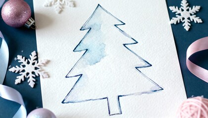 Obraz premium Simple Watercolor Christmas Tree Art with Festive Decorations