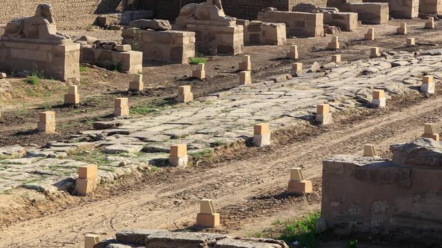Ancient Karnak temple sphinx avenue