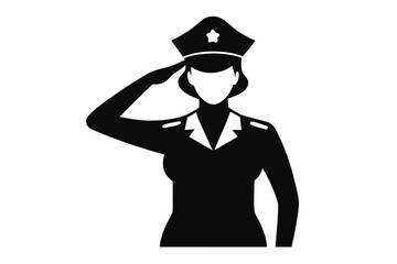Female soldier  saluting silhouette vector, soldier woman salute black symbol
