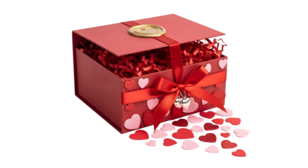 Red Gift Box with Hearts, isolated on transparent background