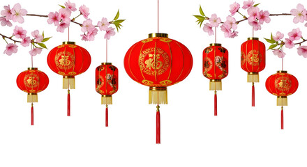Chinese New Year Lanterns, isolated on transparent background