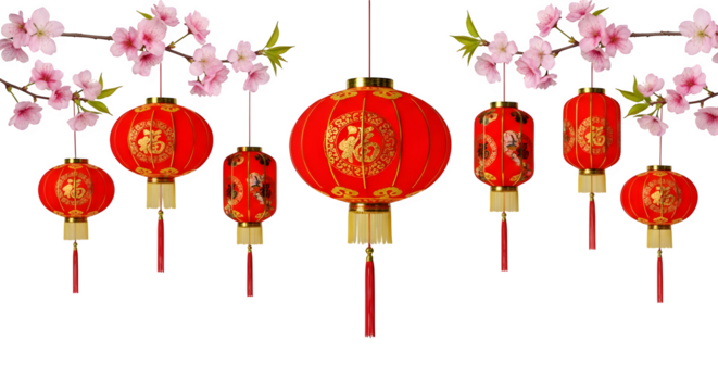 Chinese New Year Lanterns, isolated on transparent background