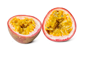 High-resolution photograph of fresh passion fruit isolate on white, taken with a high-resolution 45MP camera