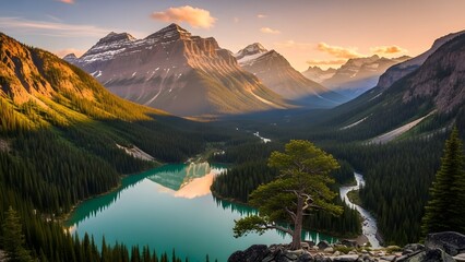 Majestic Mountain Sunrise Over Crystal Lakes