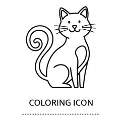 Simple Cat Coloring Icon – Cute Line Art Cat Illustration for Kids | Minimal Cat Outline Drawing for Coloring Book Pages and Design Projects