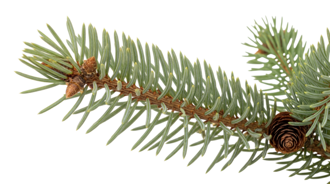 Blue spruce branch with cones PNG isolated on transparent background, evergreen tree twig with needles for Christmas design
