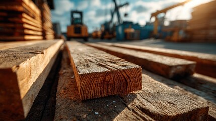 Rough Wooden Planks at Industrial Construction Site