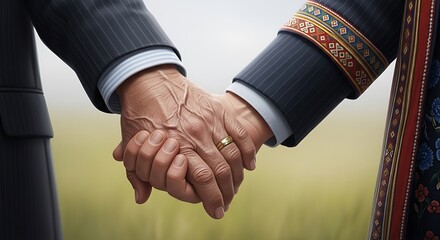 Closeup of senior couple holding hands, symbolizing love and commitment