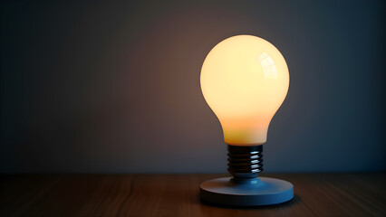 Glowing Light Bulb on Wooden Table: Warm Light, Idea Concept, Home Decor, Interior Design, Energy Efficient Lighting, Still Life Photography