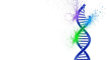 Dna Double Helix Exploding Into Colorful Particles on White Background
