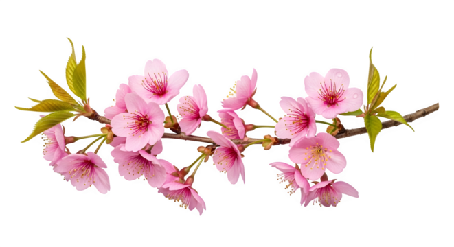 Pink Cherry Blossoms on Branch, isolated on transparent background