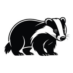Stylized black and white illustration of a badger standing