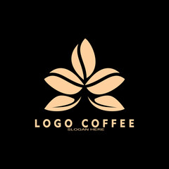 Coffee shop logo. Retro badge coffee beans and leaf branch with natural natural icon line stamp logo vector design modern hipster vintage style. Premium coffee shop bar brand symbol icon.	
