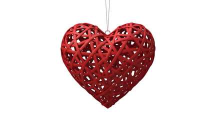 Red woven heart decoration, isolated on transparent background