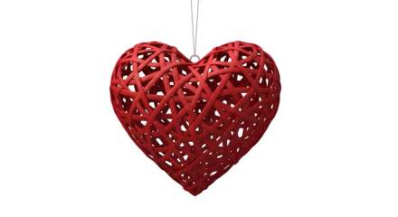 Red woven heart decoration, isolated on transparent background