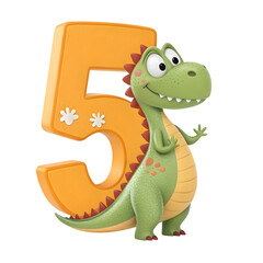 Fototapeta premium cute green cartoon dinosaur and number 5 illustration