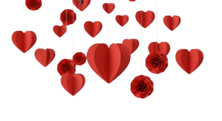 Hanging Hearts and Roses, isolated on transparent background