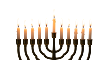 Lit Hanukkah Menorah, isolated on transparent background