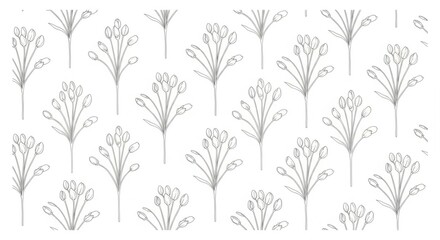 Seamless Pattern of Hand-Drawn Floral Twig Illustrations in Light Gray Minimalist Style
