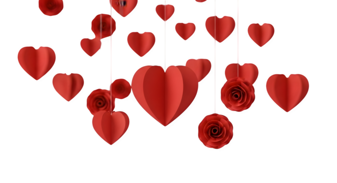 Hanging Hearts and Roses, isolated on transparent background - Powered by Adobe