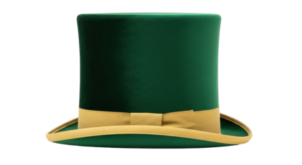 Green top hat with gold ribbon isolated PNG, St Patrick s Day costume accessory on transparent background for graphic design