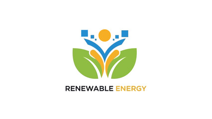 Renewable Energy Logo with Leaves and a Rising Person