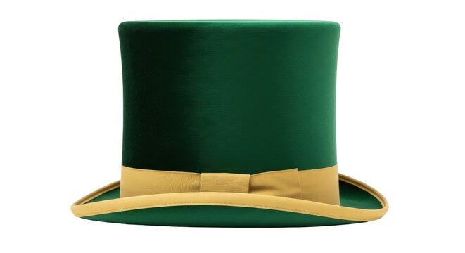 Green top hat with gold ribbon isolated PNG, St Patrick s Day costume accessory on transparent background for graphic design