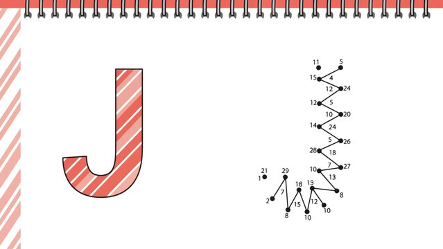 Candy Cane Letter J Dot-to-Dot Puzzle on Spiral Notebook Background