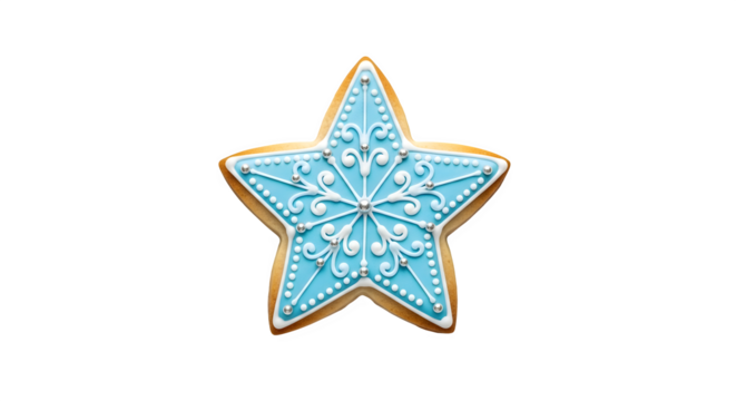Decorated Star Cookie, isolated on transparent background