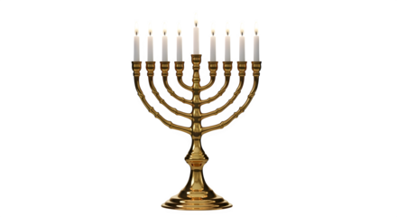 Golden Hanukkah Menorah with Candles, isolated on transparent background