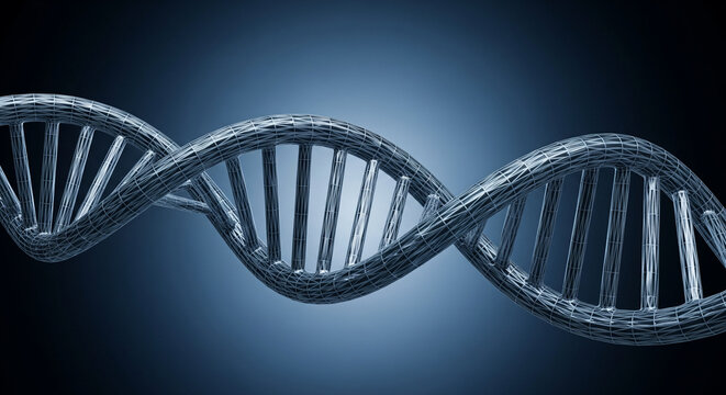 3d Dna Double Helix Structure with Blue Gradient Background