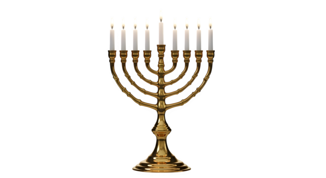 Golden Hanukkah Menorah with Candles, isolated on transparent background - Powered by Adobe