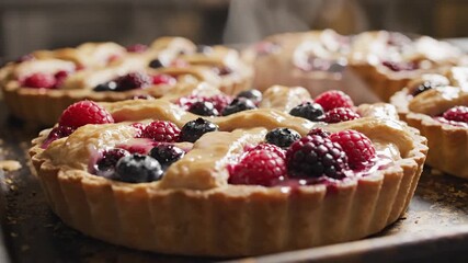 Freshly baked fruit tart dessert with berries and pastry crust - Powered by Adobe