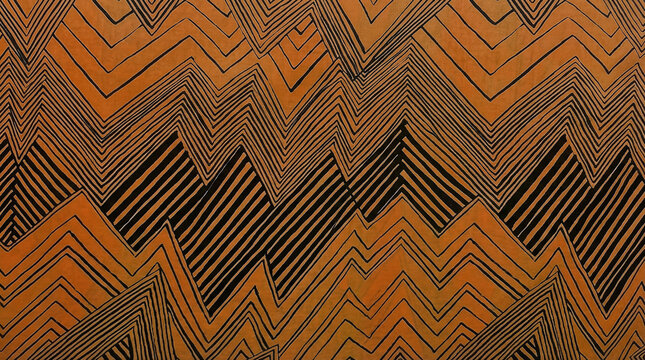 Burnt terracotta fox-orange and black bands crackle in a fiery, autumnal fracture, like a kiln-fired tile pattern. The rustic, handcrafted chaos is ideal for a harvest festival branding or artisan cra